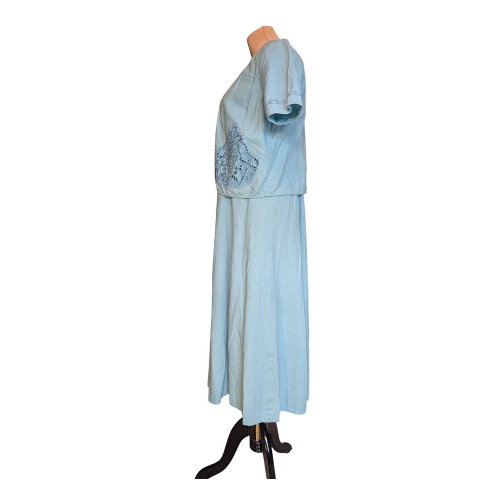 Coldwater Creek 2 Pc Dress Jacket Set Blue Embroidered Women's Size 6 Classy - Picture 3 of 13